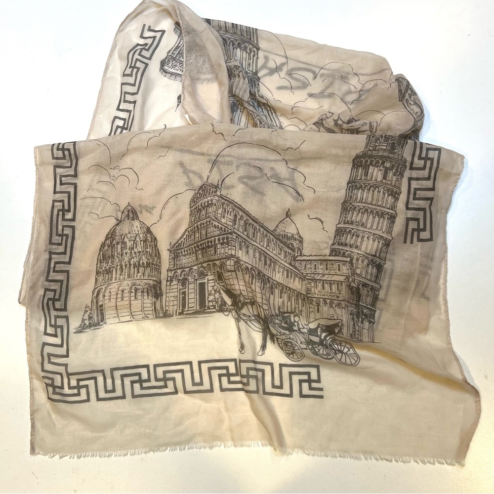 Elegant Beige Italian Architectural Print Scarf